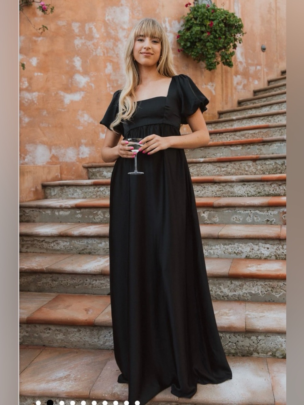 Black Square-Neck Maxi Dress with puff sleeve (Nora maxi dress)